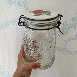 VINTAGE 1 liter apple blossom glass fruit embossed jar clamp lid cottagecore